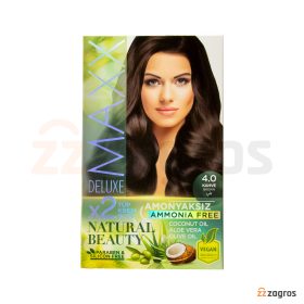 کیت رنگ مو بدون آمونیاک Maxx Deluxe سری Natural Beauty شماره 4.0 پایه رنگ قهوه ای