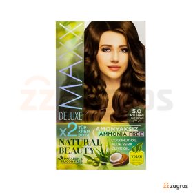 کیت رنگ مو بدون آمونیاک Maxx Deluxe سری Natural Beauty شماره 5.0 پایه رنگ قهوه ای روشن