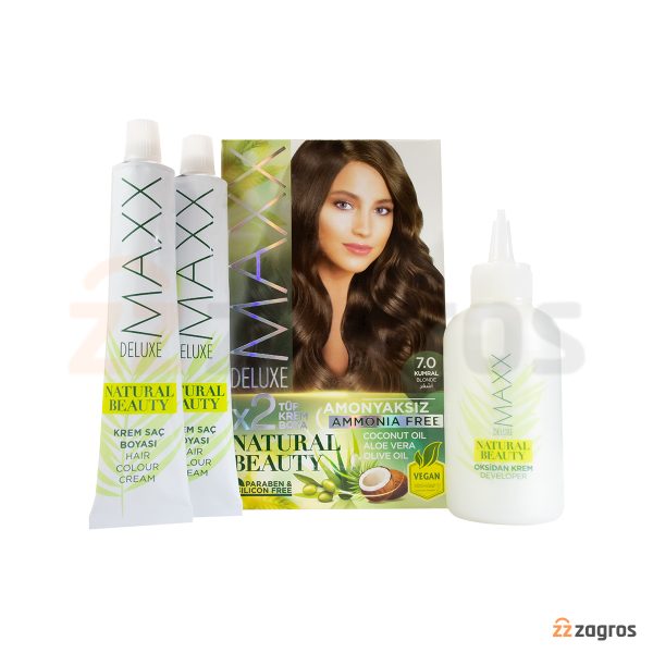 کیت رنگ مو بدون آمونیاک Maxx Deluxe سری Natural Beauty شماره 7.0 پایه رنگ بلوند