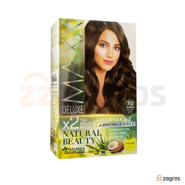 کیت رنگ مو بدون آمونیاک Maxx Deluxe سری Natural Beauty شماره 7.0 پایه رنگ بلوند