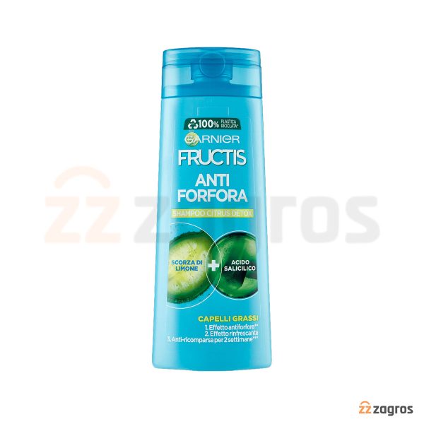 شامپو ضد شوره سم زدای گارنیر Fructis حاوی عصاره پوست لیمو و سالیسیلیک اسید مناسب موهای چرب 250 میل