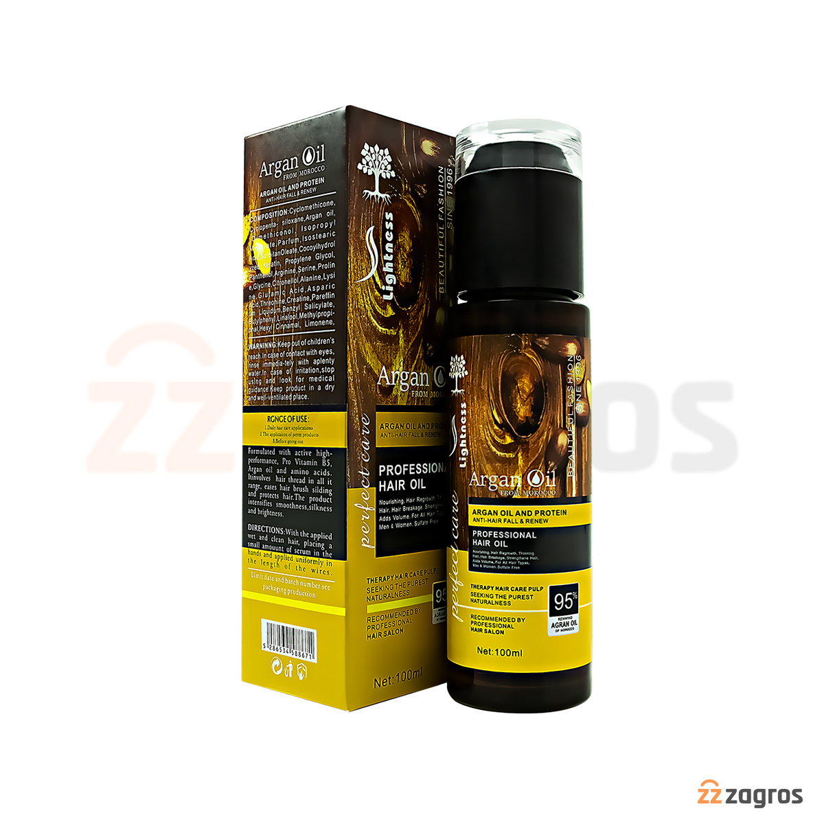 قيمت و خريد روغن آرگان بدون سولفات لایتنس Lightness مناسب انواع مو 100 میل