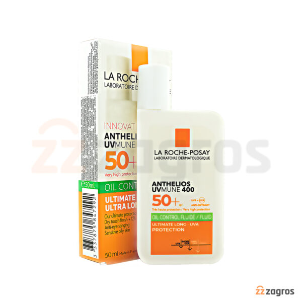 فلوئید ضد آفتاب لاروش پوزای سری Anthelios مدل Uv Mune 400 با +spf50 مناسب پوست چرب و حساس 50 میل