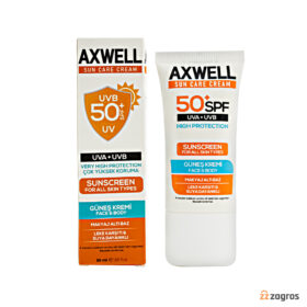 کرم ضد آفتاب ضد لک اکسول با +SPF50 بی رنگ مناسب انواع پوست 50 میل
