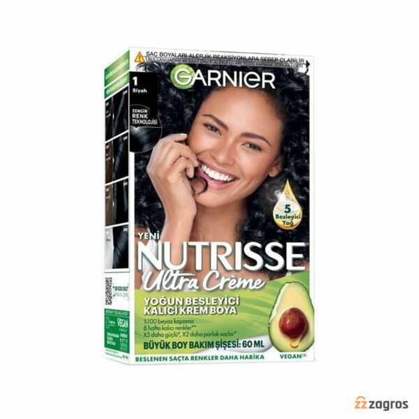 کیت رنگ مو گارنیر سری Nutrisse Ultra Creme شماره 1 پایه رنگ مشکی