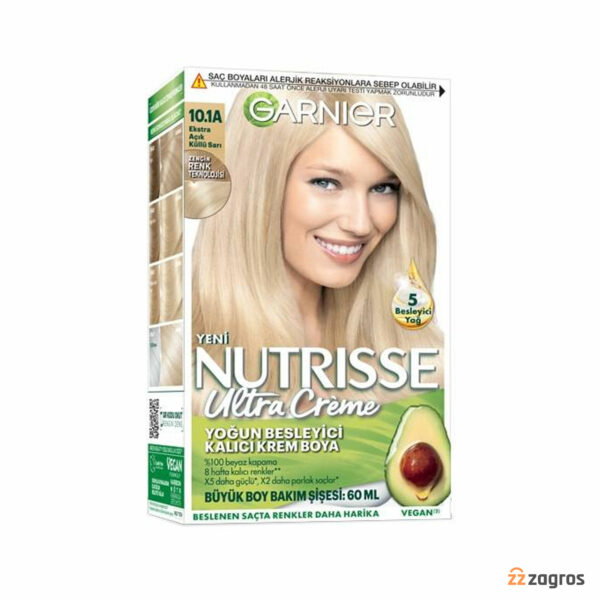 کیت رنگ مو گارنیر سری Nutrisse Ultra Creme شماره 10.1a پایه رنگ بلوند خاکستری خیلی روشن