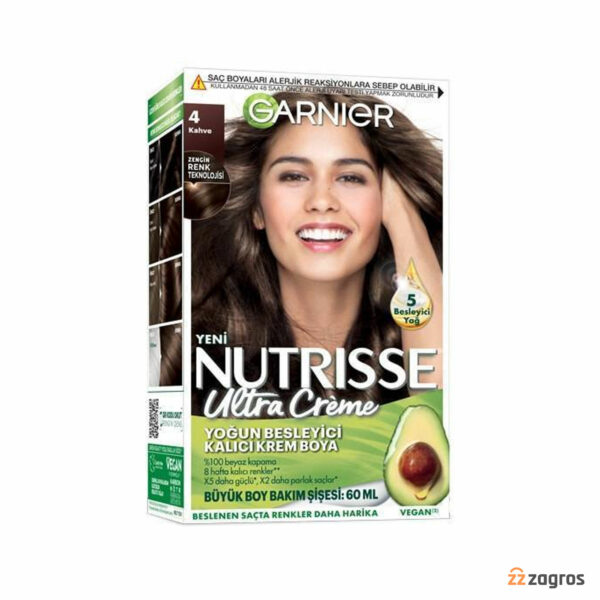 کیت رنگ مو گارنیر سری Nutrisse Ultra Creme شماره 4 پایه رنگ قهوه ای