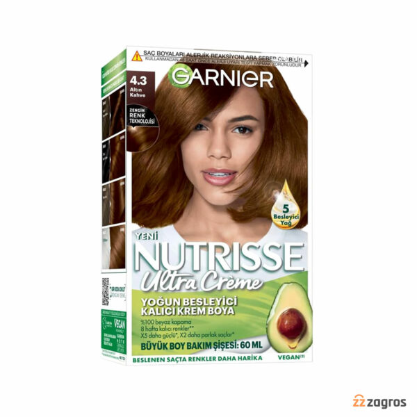 کیت رنگ مو گارنیر سری Nutrisse Ultra Creme شماره 4.3 پایه رنگ قهوه ای طلایی