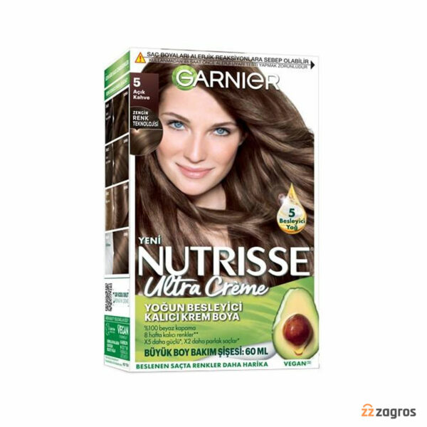 کیت رنگ مو گارنیر سری Nutrisse Ultra Creme شماره 5 پایه رنگ قهوه ای روشن