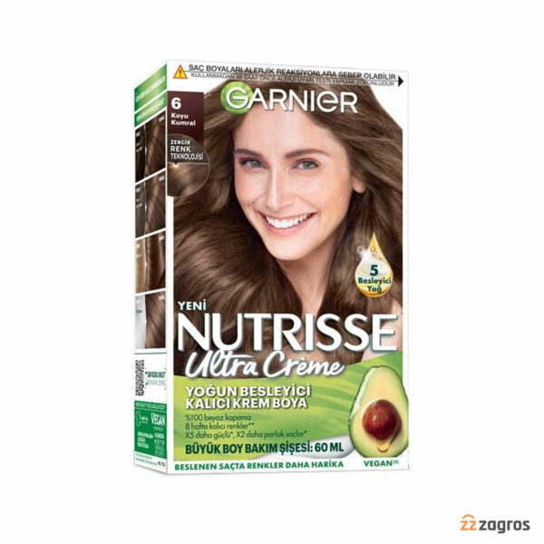 کیت رنگ مو گارنیر سری Nutrisse Ultra Creme شماره 6 پایه رنگ خرمایی تیره