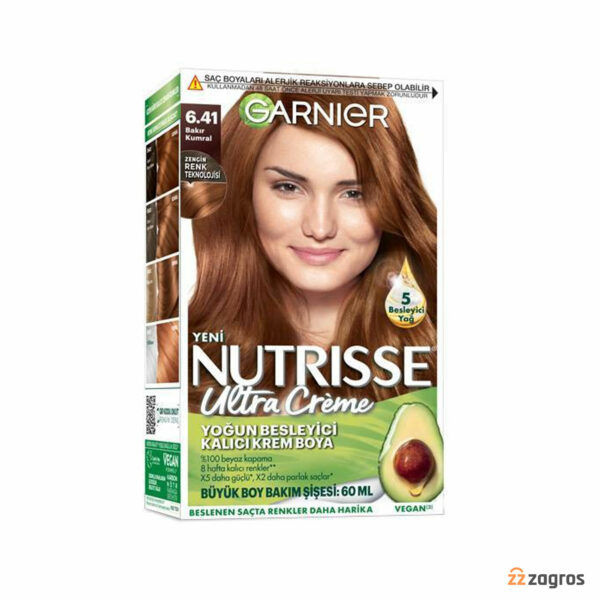 کیت رنگ مو گارنیر سری Nutrisse Ultra Creme شماره 6.41 پایه رنگ خرمایی مسی