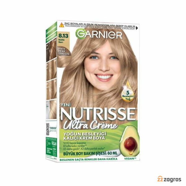 کیت رنگ مو گارنیر سری Nutrisse Ultra Creme شماره 8.13 پایه رنگ بلوند خاکستری