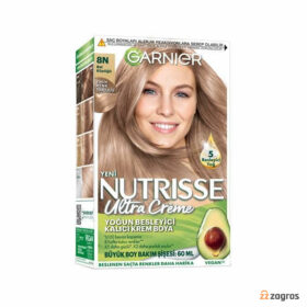 کیت رنگ مو گارنیر سری Nutrisse Ultra Creme شماره 8N پایه رنگ فوم عسلی