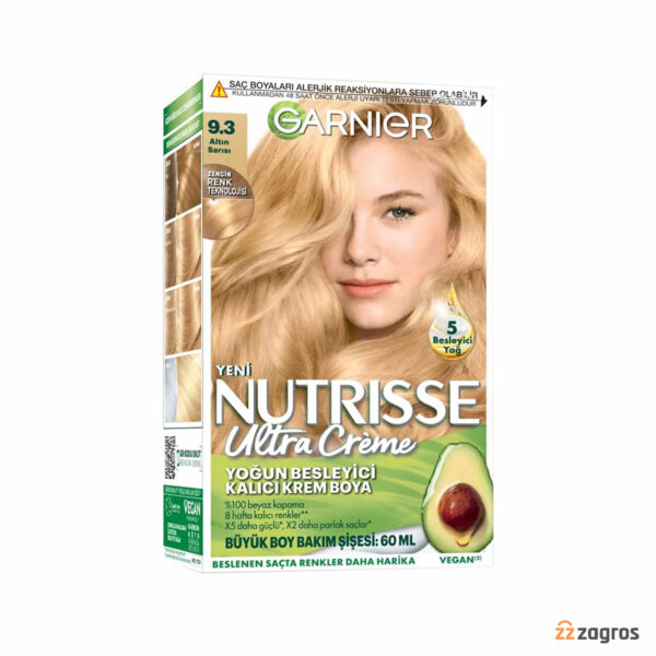 کیت رنگ مو گارنیر سری Nutrisse Ultra Creme شماره 9.3 پایه رنگ بلوند طلایی روشن