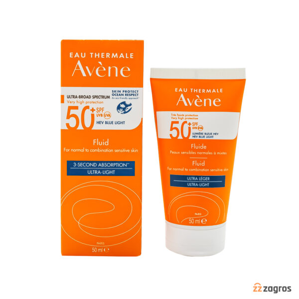 فلوئید ضد آفتاب اون Avene با +spf50 مناسب پوست حساس معمولی تا مختلط 50 میل