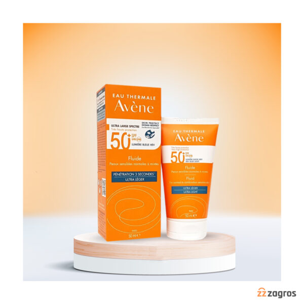 فلوئید ضد آفتاب اون Avene با +spf50 مناسب پوست حساس معمولی تا مختلط 50 میل