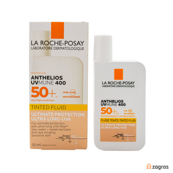 فلوئید ضد آفتاب لاروش پوزای سری Anthelios مدل Uv Mune 400 با +spf50 رنگی مناسب پوست حساس 50 میل