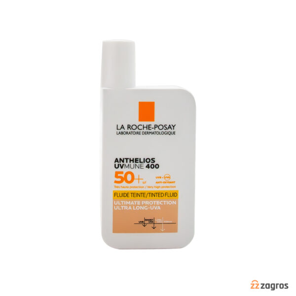 فلوئید ضد آفتاب لاروش پوزای سری Anthelios مدل Uv Mune 400 با +spf50 رنگی مناسب پوست حساس 50 میل