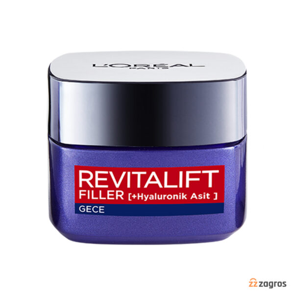 کرم شب ضد پیری و پر کننده لورآل سری Revitalift Filler حاوی هیالورونیک اسید 50 میل