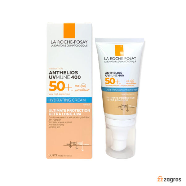 کرم ضد آفتاب آبرسان لاروش پوزای سری Anthelios مدل Uv Mune 400 با +spf50 رنگی مناسب پوست حساس 50 میل