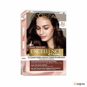 کیت رنگ مو بدون آمونیاک لورآل سری Excellence Creme شماره 3U پایه رنگ قهوه ای تیره نود