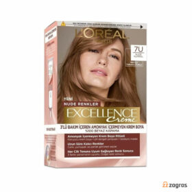 کیت رنگ مو بدون آمونیاک لورآل سری Excellence Creme شماره 7U پایه رنگ خرمایی نود