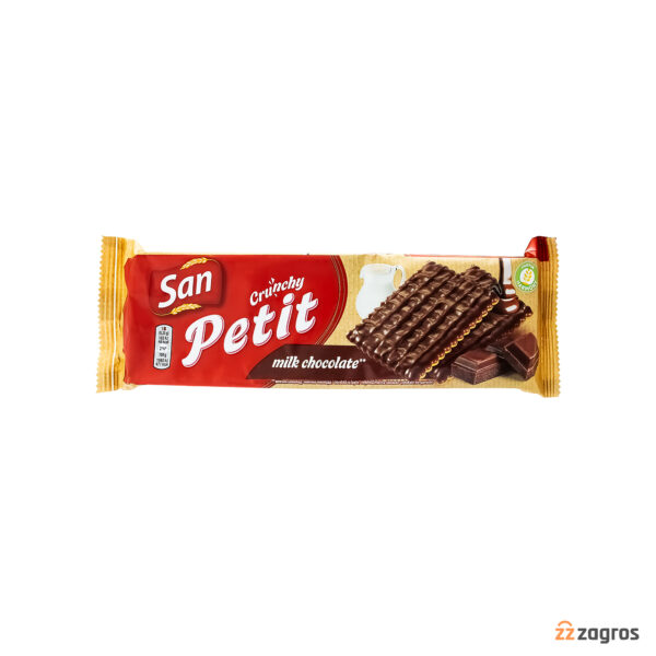 بیسکویت با روکش شکلات شیری سان مدل Petit وزن 138 گرم