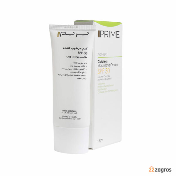 کرم مرطوب کننده پریم Spf30 بی رنگ مناسب پوست مختلط تا چرب 50 میل