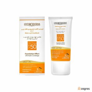کرم ضد آفتاب هیدرودرم SPF50 رنگ بژ روشن مناسب پوست چرب، مختلط و مستعد آکنه 40 میل