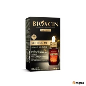 سرم صورت بیوکسین حاوی رتینول 1% ضدچروک و جوانساز مناسب انواع پوست حجم 30 میل