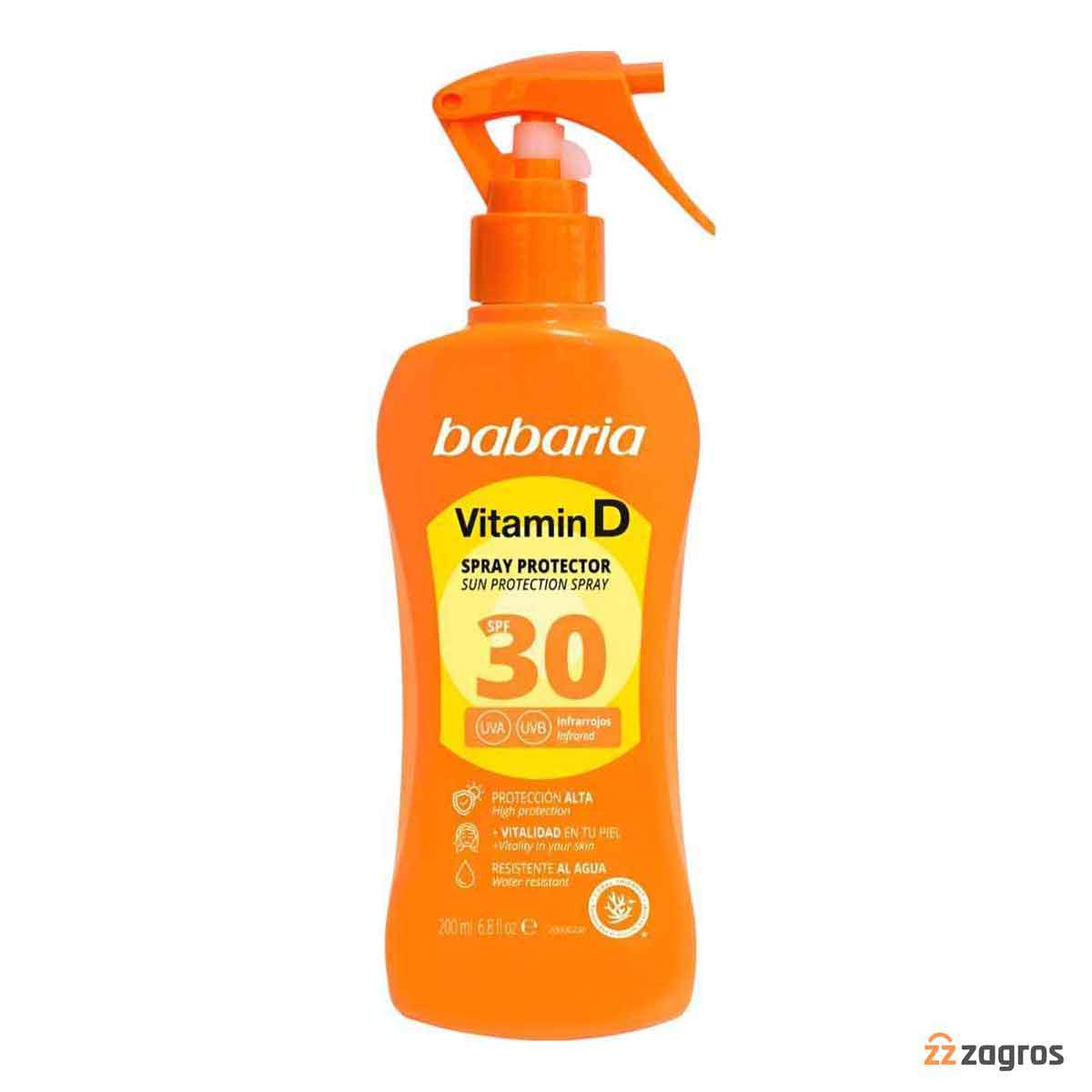 اسپری ضد آفتاب باباریا حاوی ویتامین D و Spf 30 حجم ۲۰۰ میل